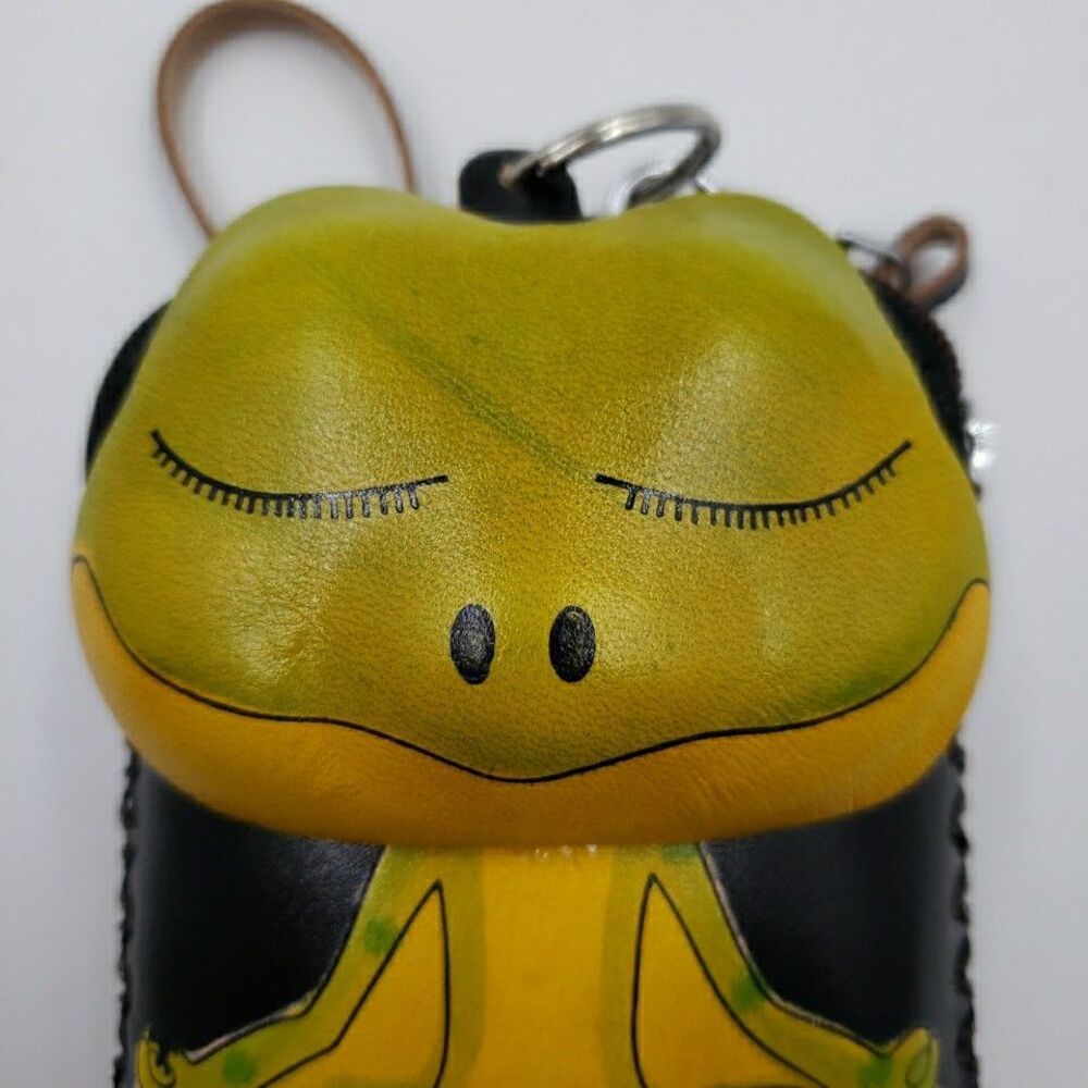 Frog Leather Wristlet Wallet Handmade Tooled Coin Purse Keychain Zen Yoga Gift - Picture 3 of 16